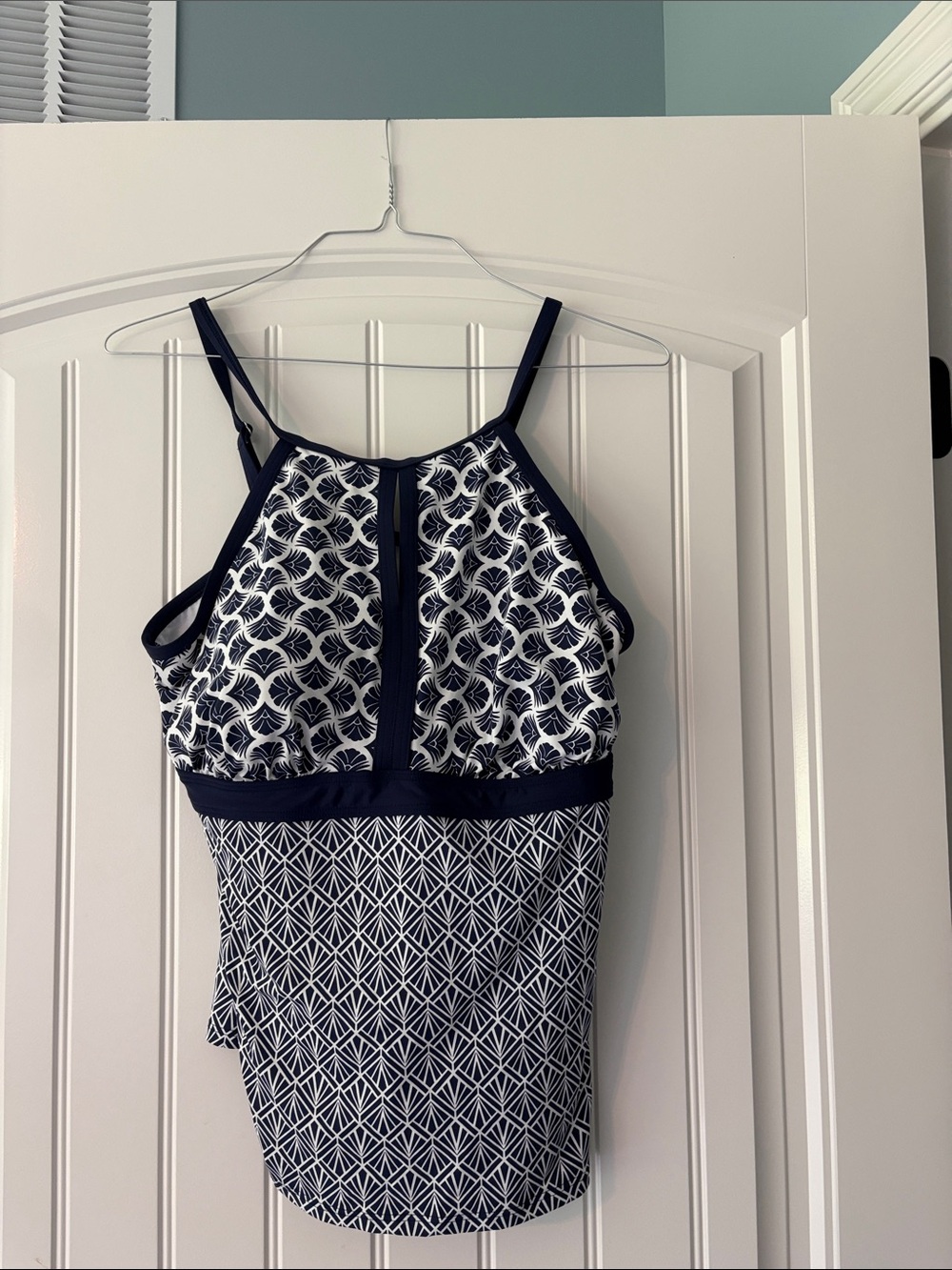 Lands' End Navy and White Patterned Women's Swim Tankini